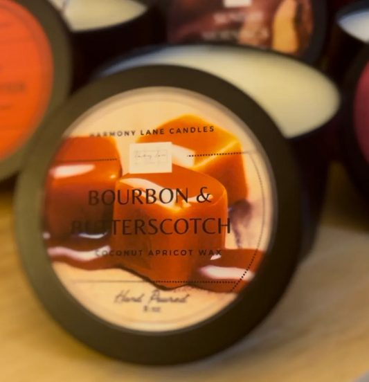 8 oz Bourbon and Butterscotch Scented Tin Candle